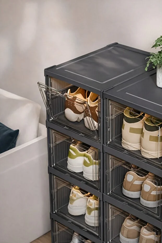 6 Katlı Modüler Lüks Ayakkabı Kutusu Katlanır Ayakkabılık